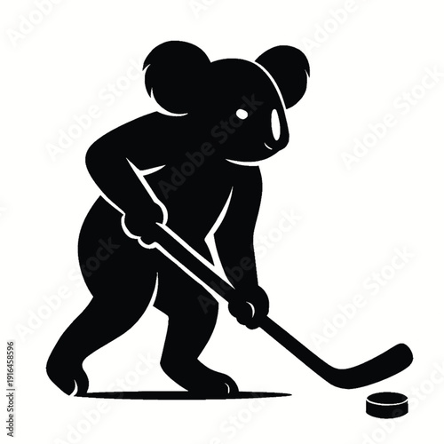 Black silhouette of a koala bear clinging to tree branches on a white background