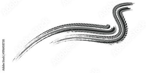 Tire track. Car, bike, motorcycle tyre mark with grunge effect isolated on white background. Wheel footprint on the road.