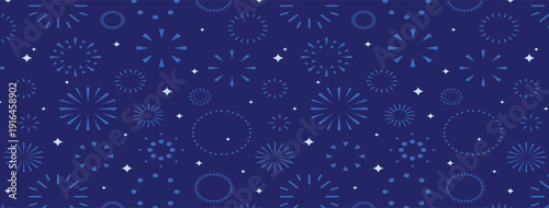 Blue fireworks background, celebration seamless pattern