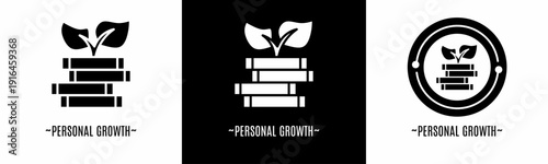 Personal growth logo set. Collection of black and white logos. Stock vector.