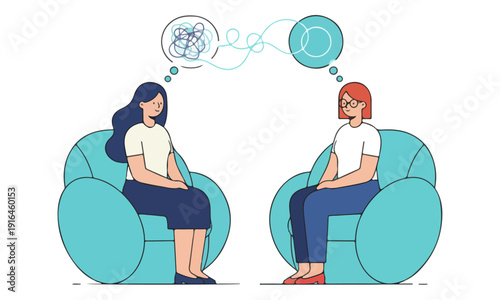 Psychotherapy Session Illustration for Mental Clarity and Problem Solving