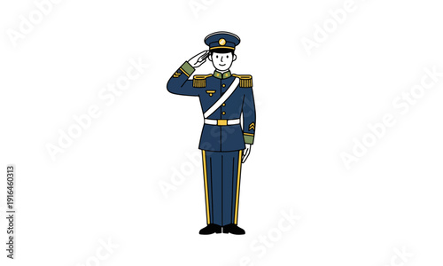 Soldier Saluting in Blue Formal Uniform Vector Illustration