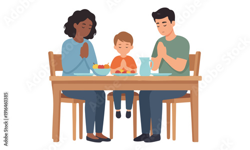 Diverse Family Saying Grace and Praying Before Dinner