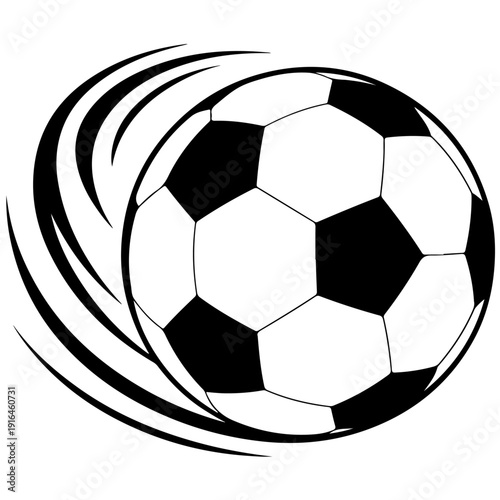 A black and white soccer ball with motion lines