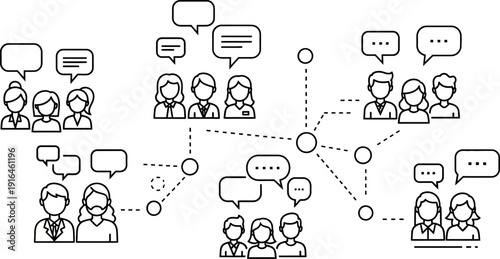 Simple Line Art Illustration of People Communicating and Networking.