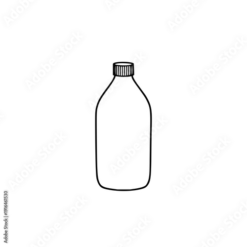 Black silhouette illustration of round water softener bottle with detachable cap for product design use in architecture or cleaning appliance concepts