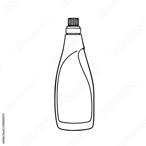 Black silhouette of slender tall laundry detergent bottle with curved shoulder and screw cap, vector design for packaging and product branding visuals