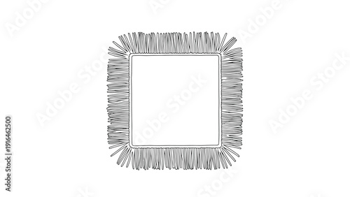 Unique square frame design featuring long feathery fringe or fibers around the border for a creative and textured artistic border.