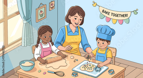 Family Baking Together A Mother and Childrens Culinary Adventure.
