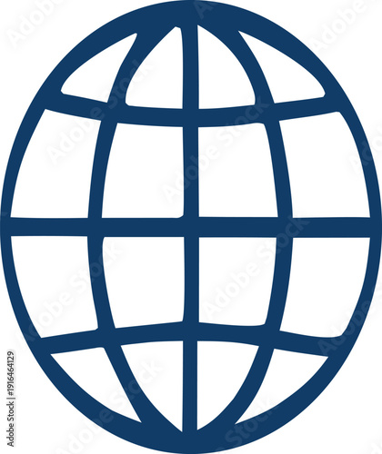 Global network globe icon vector illustration featuring world grid sphere in modern minimal line style. Suitable for international business, global communication, internet, worldwide connection, techn