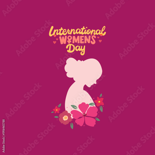 International Women's Day, March 8 Poster with woman face silhouette illustration. Women's Day greeting card wit group women avatar head illustration. Important day