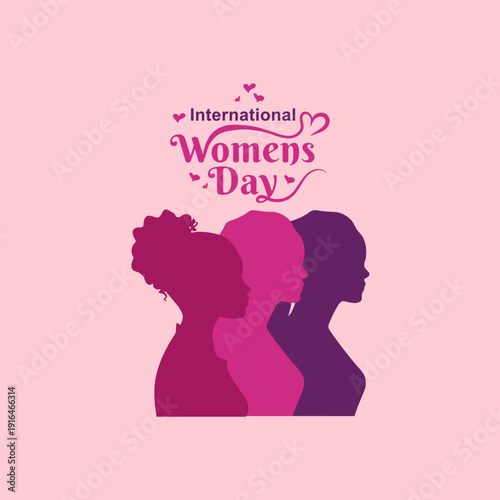 International Women's Day, March 8 Poster with woman face silhouette illustration. Women's Day greeting card wit group women avatar head illustration. Important day