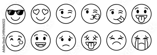 Expression of Feelings: A collection of various emoticons, each conveying unique expressions, ranging from joy to sorrow, offering a visual representation of diverse emotions.