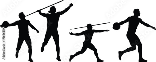 Athletes in motion silhouettes of track and field events