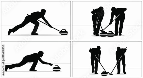 Curling sport silhouette illustrations