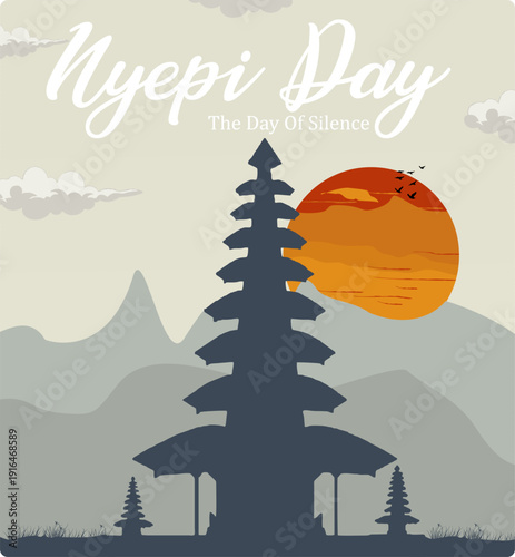 Nyepi Day vector design background illustration. Nyepi Day celebration.
