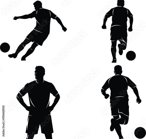 Silhouettes of soccer players in various actions