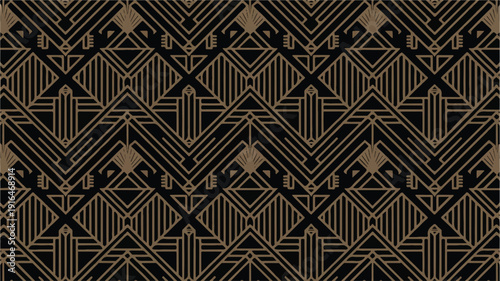 art deco geometric pattern with gold lines on black background