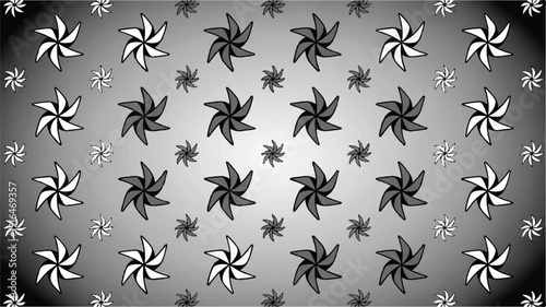 Black and white pinwheel pattern on gradient background