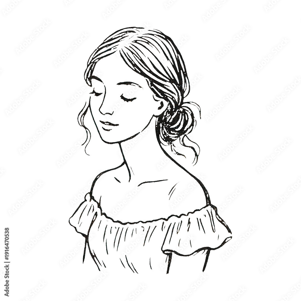 Fototapeta premium PNG Elegant line art female portrait.
