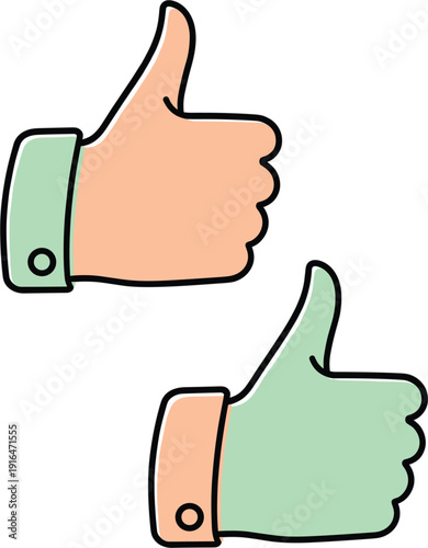 Two human hands giving a thumbs up gesture representing success, approval, positive feedback, agreement, like, satisfaction, great job, and social media recommendation vector illustration.