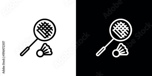 Badminton rackets and shuttlecocks in black and white
