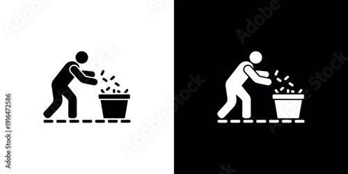 Black and white of person throwing from bucket