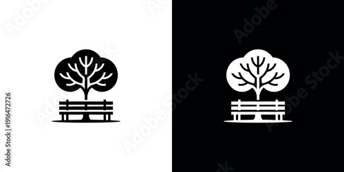 Black and white tree and bench on split background