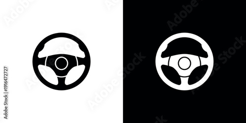 Black and white steering wheel on split background