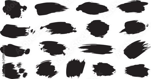Collection of black brush strokes on white background various textures