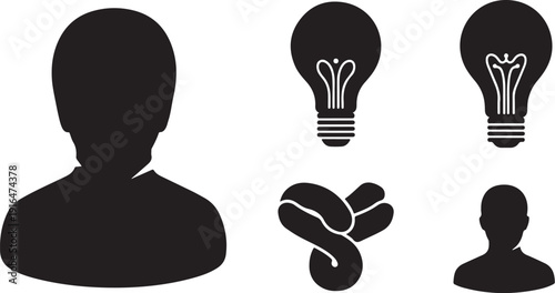 Silhouette icons of people and light bulbs for creative concepts