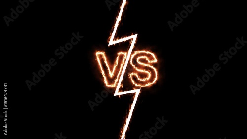 Versus VS Fire and Ice Text with Lightning on Black Background