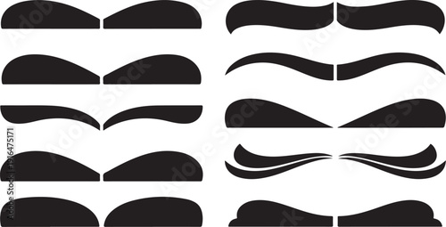 Collection of various black mustache shapes and designs isolated