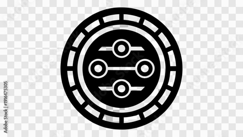 Minimalist cybernetic organism symbol in black and white vector illustration