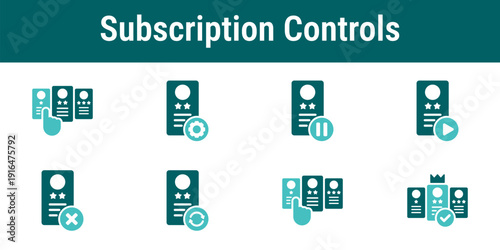 Subscription control and status icons showing active paused canceled resumed plans payment state notifications and user actions in SaaS systems