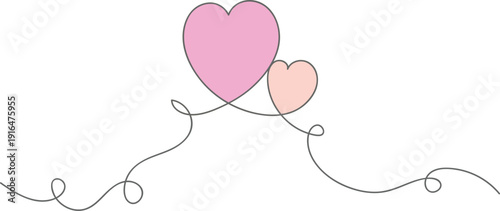 Two hearts in thin lines Valentine's day. Vector Illustration
