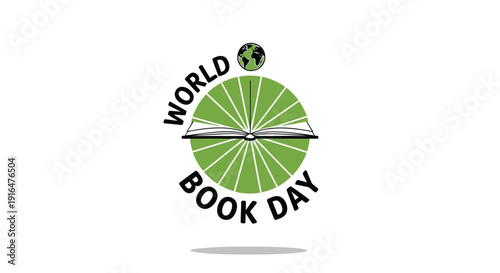 Vector illustration of World Book Day logo with green globe and book
