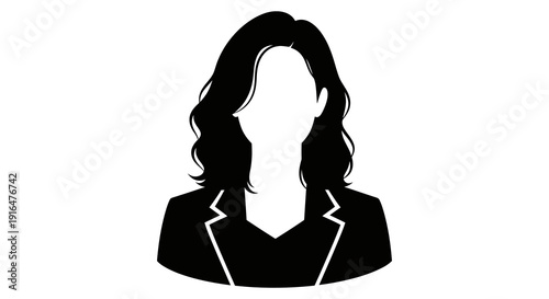 Silhouette of a woman with long wavy hair wearing a business suit facing forward high quality