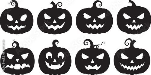 Collection of spooky black jack-o-lanterns for Halloween decoration