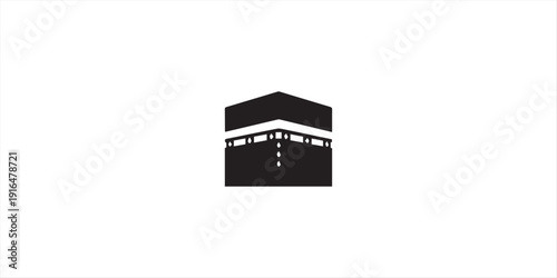 Kaaba Icon: Islamic Symbol, Mecca Holy Site, Cube Architecture, Black and White