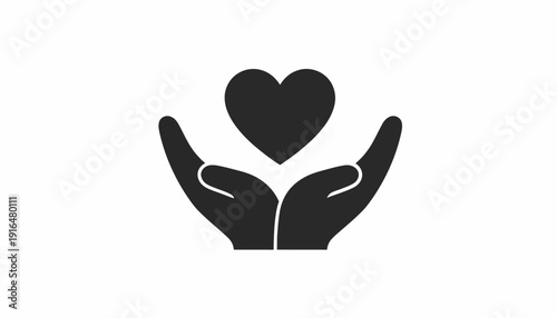 Caring Hands Holding Heart Symbol Minimalist Icon for Health and Charity
