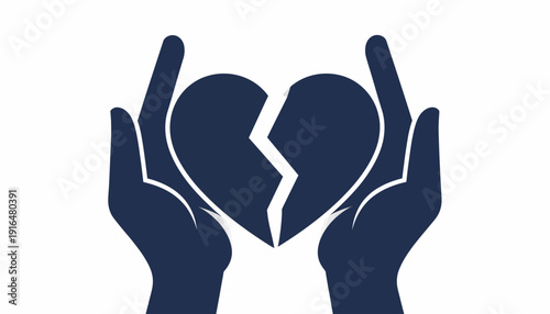 Silhouette Hands Protecting Broken Heart Symbol for Loss and Recovery Concept