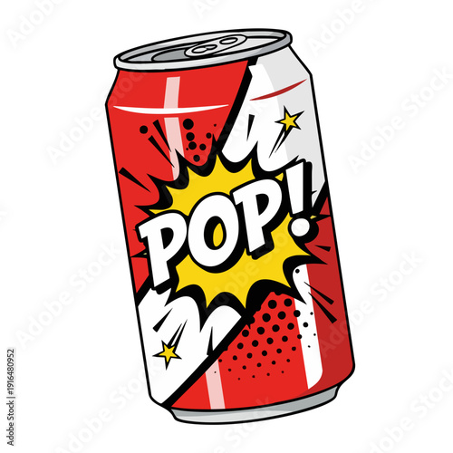 Pop Art Soda Can with Dynamic Comic Book Style Explosion.