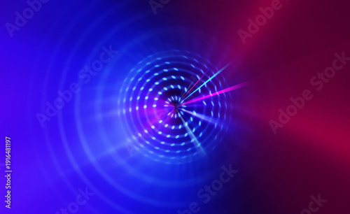 Dark abstract background with ultraviolet neon glow. Blurry neon waves. Light effect. Reflection on the asphalt. 3d illustration