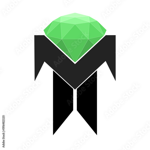 green gem vector icon illustration over black silhouette