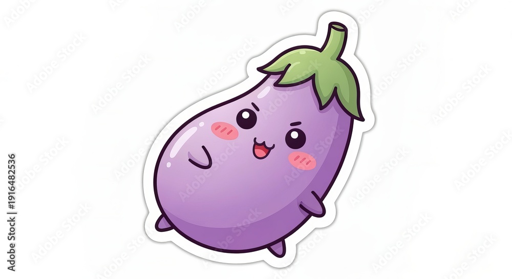 Fototapeta premium Cute and Playful Eggplant Character Illustration for Kids Decor, Stickers, and Fun Designs
