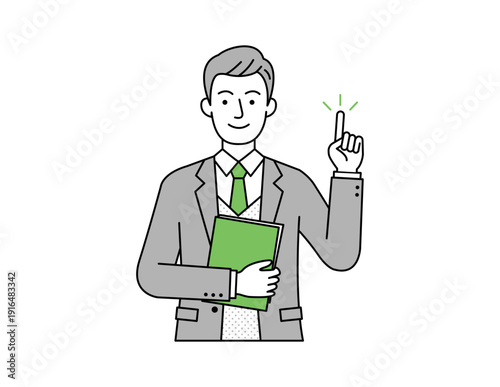 Business Man Holding Folder and Showing Idea Flat Vector Illustration