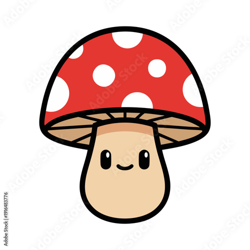Cute Cartoon Mushroom with Red Cap and White Spots.