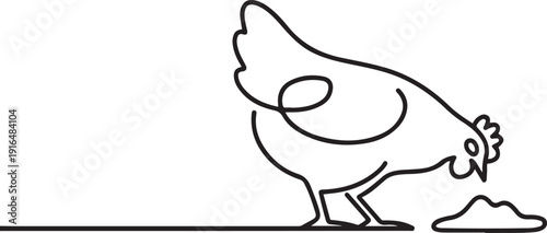 Hen continuous,Eating food. one line Art icon drawing vector