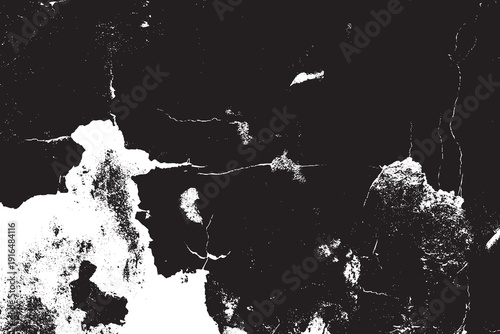 Heavy grunge wall texture, peeling paint effect represented in black and white vector background.